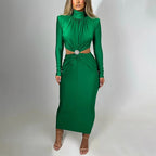 Rios שמלת ערב מקסי מחטבת עם חיתוך בטן