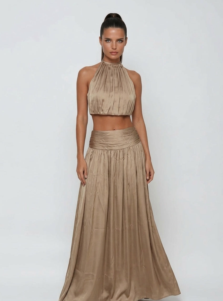 סט סאטן - בז