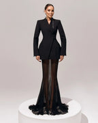 סט שני חלקים אלגנטי בלייזר וחצאית מקסי שיפון - אנסטסיה