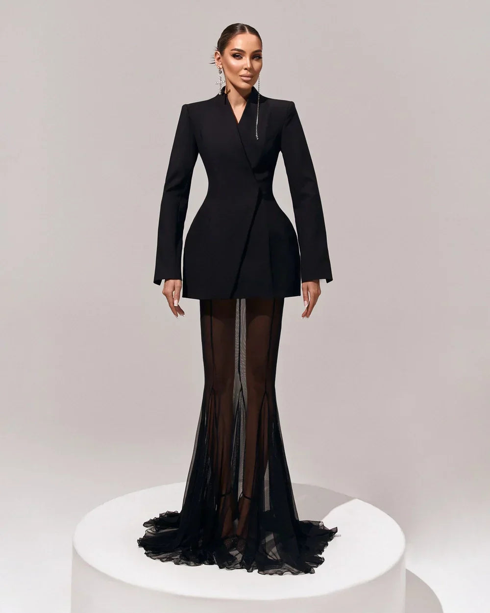 סט שני חלקים אלגנטי בלייזר וחצאית מקסי שיפון - אנסטסיה