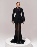 סט שני חלקים אלגנטי בלייזר וחצאית מקסי שיפון - אנסטסיה