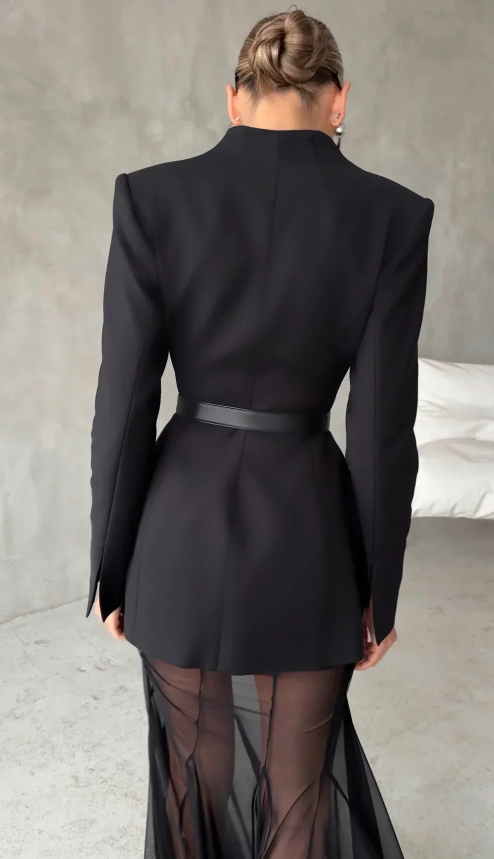 סט שני חלקים אלגנטי בלייזר וחצאית מקסי שיפון - אנסטסיה