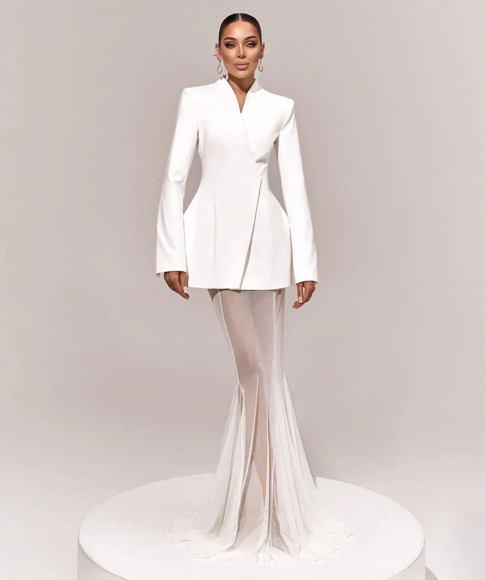 סט שני חלקים אלגנטי בלייזר וחצאית מקסי שיפון - אנסטסיה