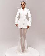 סט שני חלקים אלגנטי בלייזר וחצאית מקסי שיפון - אנסטסיה