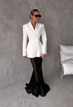 סט שני חלקים אלגנטי בלייזר וחצאית מקסי שיפון - אנסטסיה