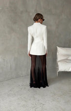 סט שני חלקים אלגנטי בלייזר וחצאית מקסי שיפון - אנסטסיה