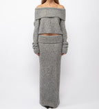 סט סריג שני חלקים חולצת כתפיים חשופות וחצאית מקסי - אילונה