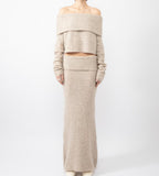 סט סריג שני חלקים חולצת כתפיים חשופות וחצאית מקסי - אילונה