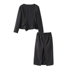 סט שני חלקים אלגנטי חצאית מידי ובלייזר בעיצוב מחויט ויוקרתי - PAS