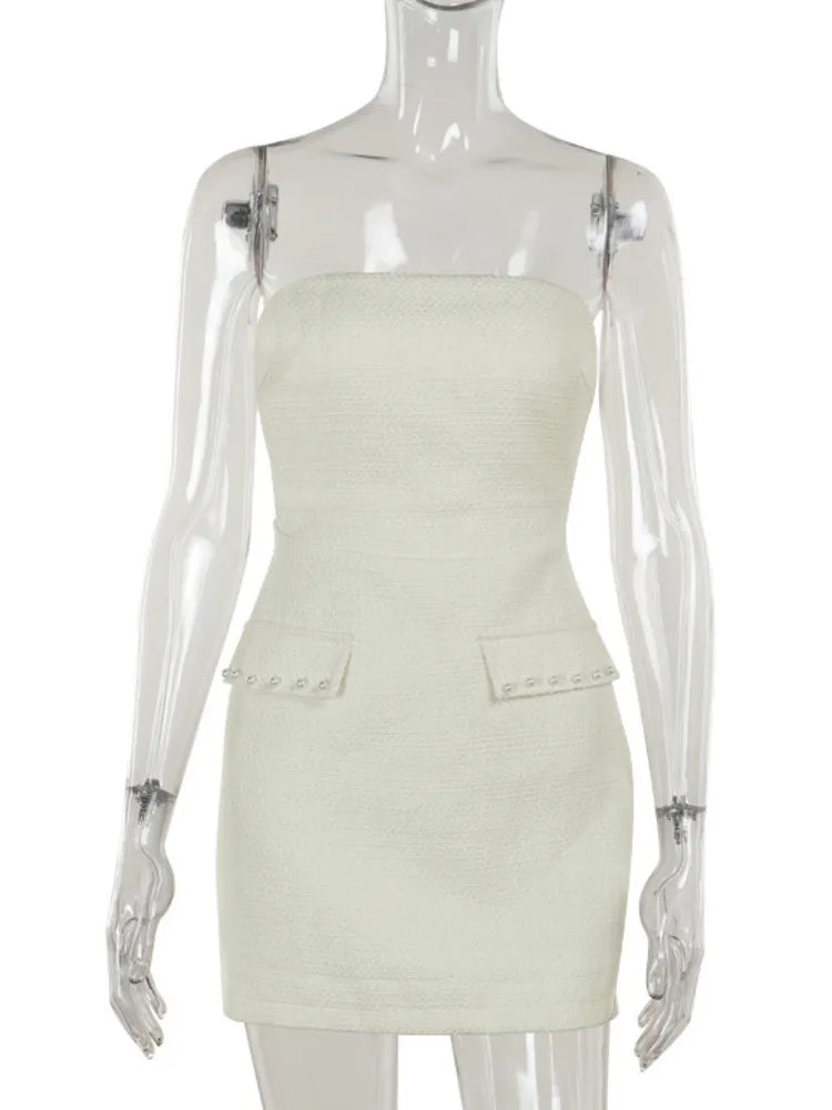 שמלת מיני סטרפלס בד ארוג + בלייזר קצר - ליאו