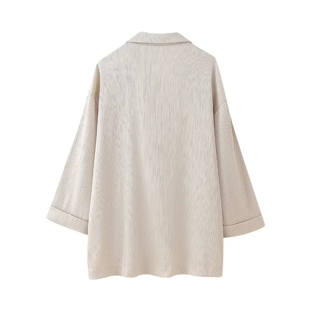 חליפת שני חלקים בד קרפ מבריק נעים מכנסיים ארוכים ובלייזר - ריקה