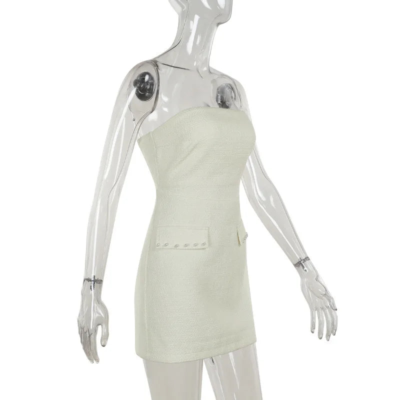 שמלת מיני סטרפלס בד ארוג + בלייזר קצר - ליאו