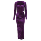 סט שני חלקים קטיפה חולצה וחצאית מקסי צמודה - מירנדה