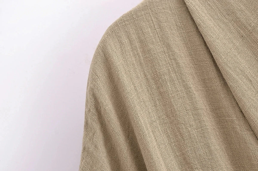 חליפת פשתן שני חלקים חולצת קשירה ומכנסיים ארוכים - אווה