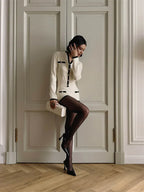 חליפת שני חלקים סרוגה בעיצוב קלאסי מחויט סריג ומכנסיים קצרים - אלנה