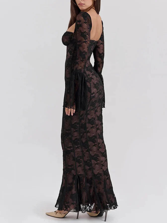 Gladys שמלת מקסי תחרה מחטבת