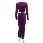 סט שני חלקים קטיפה חולצה וחצאית מקסי צמודה - מירנדה