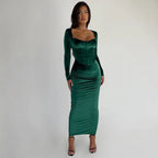 סט שני חלקים קטיפה חולצה וחצאית מקסי צמודה - מירנדה