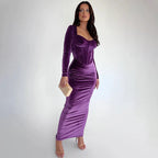 סט שני חלקים קטיפה חולצה וחצאית מקסי צמודה - מירנדה