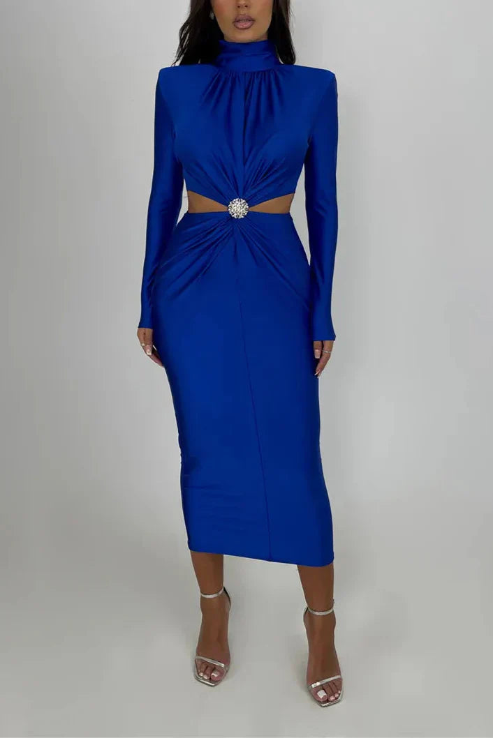 Rios שמלת ערב מקסי מחטבת עם חיתוך בטן