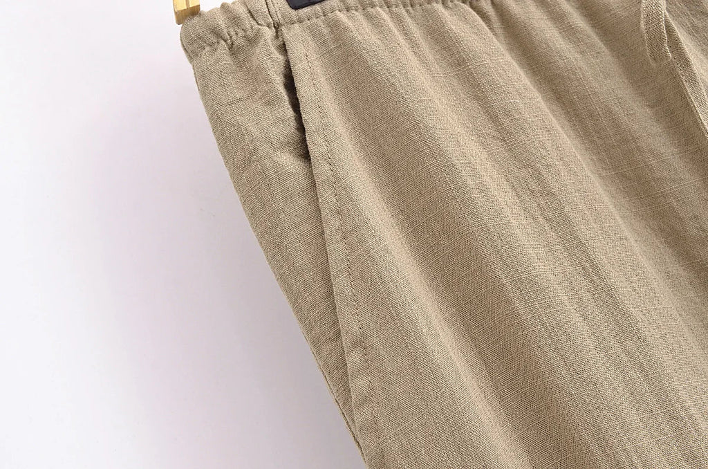 חליפת פשתן שני חלקים חולצת קשירה ומכנסיים ארוכים - אווה