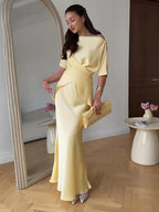 סט סאטן שני חלקים חולצת קשירה בעיצוב קרוס וחצאית מקסי - ליבי