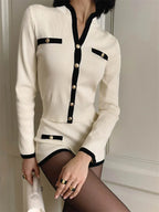 חליפת שני חלקים סרוגה בעיצוב קלאסי מחויט סריג ומכנסיים קצרים - אלנה