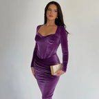 סט שני חלקים קטיפה חולצה וחצאית מקסי צמודה - מירנדה