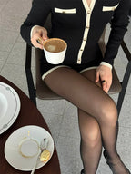 חליפת שני חלקים סרוגה בעיצוב קלאסי מחויט סריג ומכנסיים קצרים - אלנה