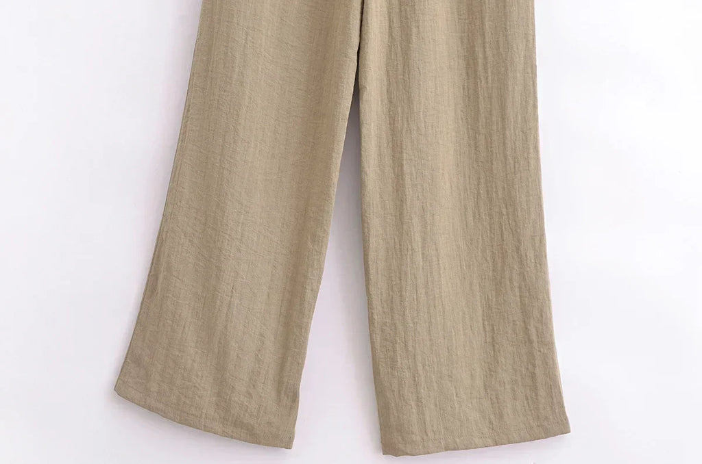 חליפת פשתן שני חלקים חולצת קשירה ומכנסיים ארוכים - אווה