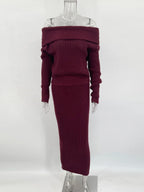 סט סריג שני חלקים חולצת כתפיים חשופות וחצאית מקסי - אילונה